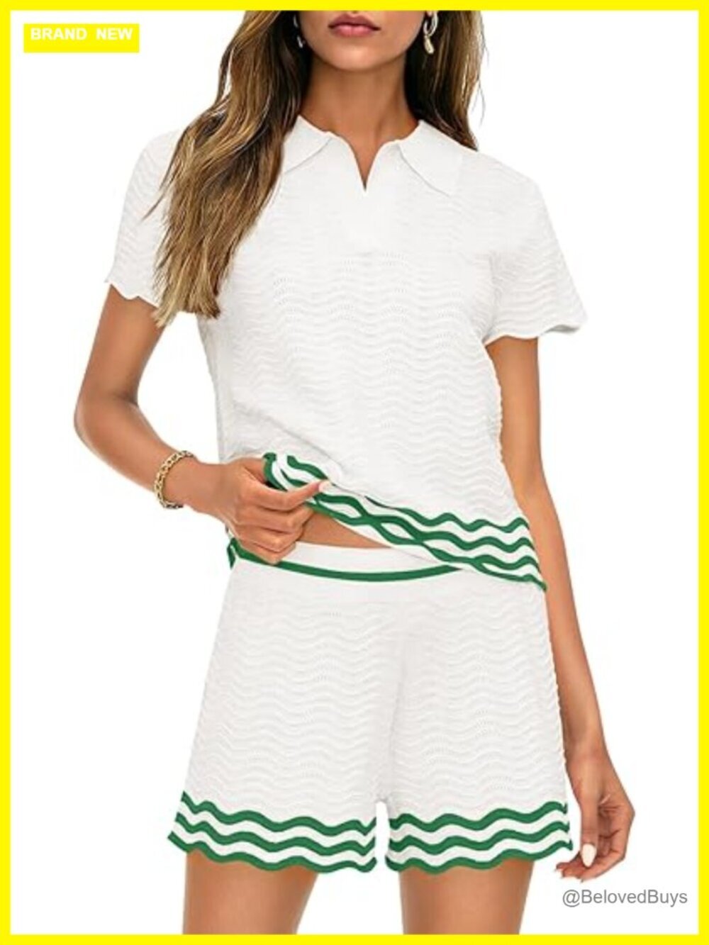 2 Piece Knit Lounge Set - Short Sleeve Polo Top & Shorts